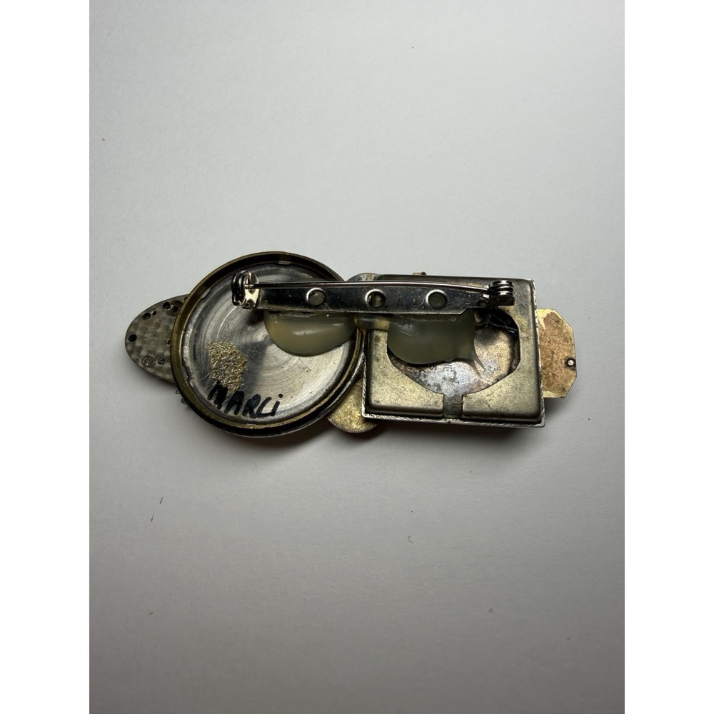 VTG Steampunk Watch Parts & Crystals 3.5" Handmade Artisan Brooch MARCI - Picture 5 of 5